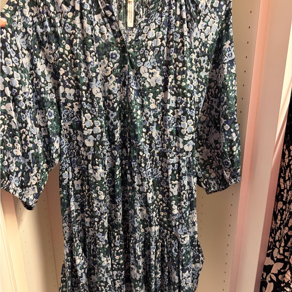 Apiece Apart Floral Print Dress in Green and Blue